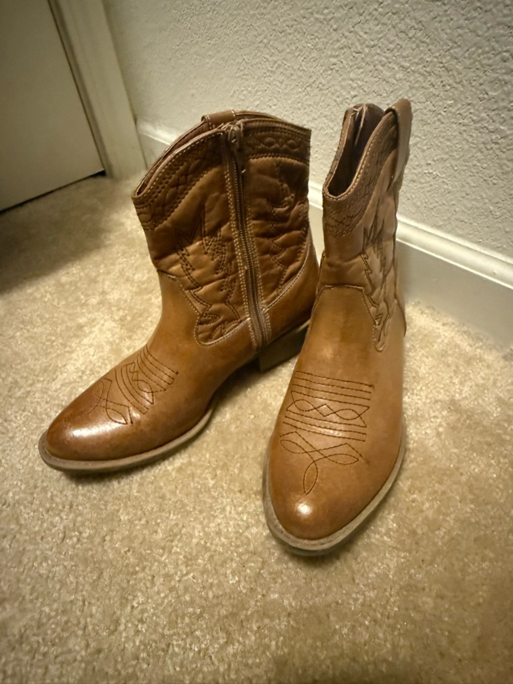 Tan Embroidered Western Ankle Boots